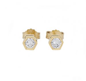 Yellow Gold Bezel Set Diamond Stud Earrings | B4204