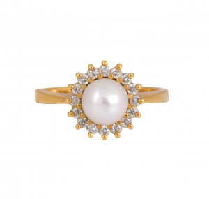 Freshwater pearl and diamond halo ring