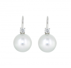 Diamond And South Sea Pearl Hook Earrings | B20898