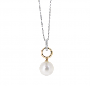 Two Tone Gold Drop Fresh Water Pearl Necklace | B20859
