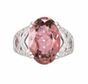 Pink Tourmaline Oval And Diamond Dress Ring