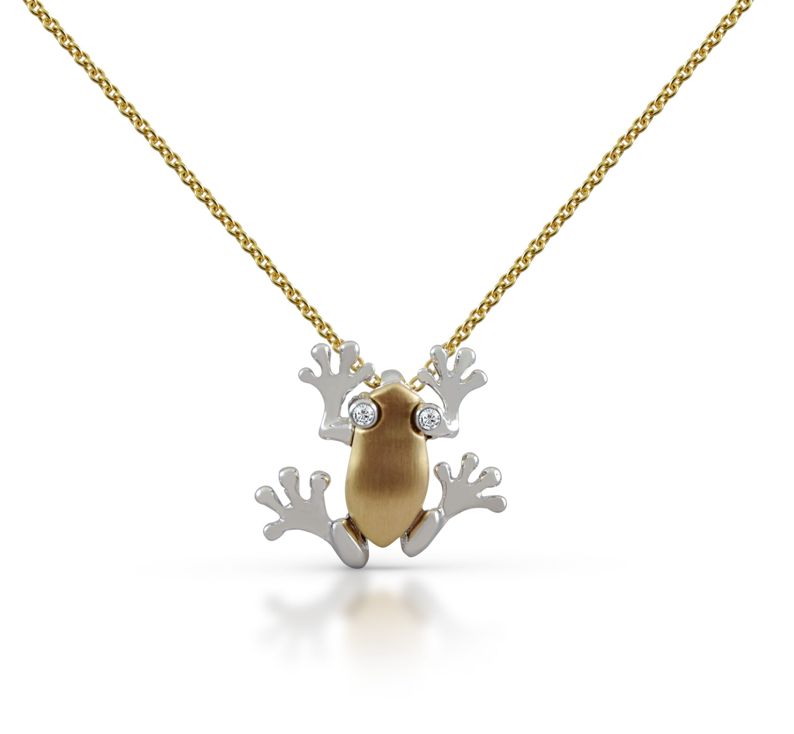 Animal Kingdom Polished 14k White Gold Frog Pendant Necklace, 16