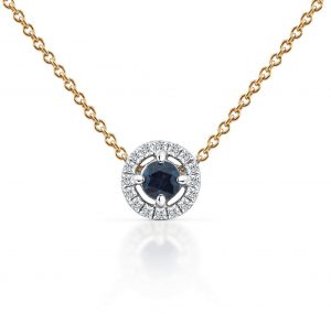 Sapphire and diamond halo pendant