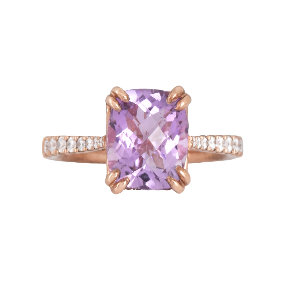 Pear Cut Amethyst and Diamond Ring in 375/9K Rose Gold 266590623