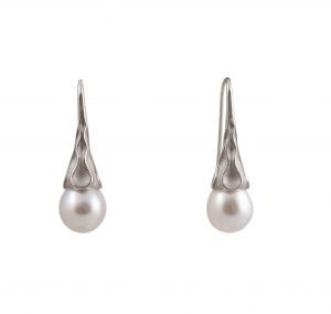 Autore Nautical South sea pearl silver hook earrings. Featuring two white South sea 10mm drop pearls suspended from a nautical inspired design.