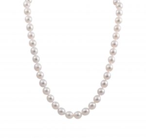A South Sea pearl strand necklace by Autore, made up of 41 white South Sea pearls. Each pearl measures 8mm in diameter, are near round in shape, and the strand is fitted with an 18K white gold clasp.