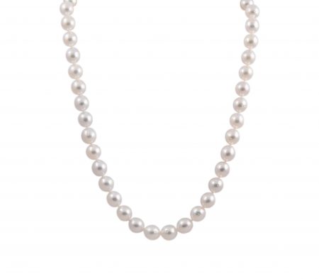 A South Sea pearl strand necklace by Autore, made up of 41 white South Sea pearls. Each pearl measures 8mm in diameter, are near round in shape, and the strand is fitted with an 18K white gold clasp.