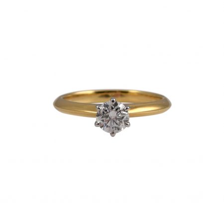 Yellow gold band with six claw round diamond ring