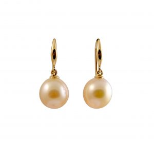 These classic golden south sea pearl french hook earrings are made in 18K yellow gold, Featuring two 9.5mm drop golden south sea pearls.