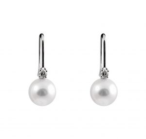 Classic South Sea pearl french hook earrings, set in 18K white gold, featuring two South Sea pearls 9mm. Pearl size: 9mm Carat D2 = 0.162ct