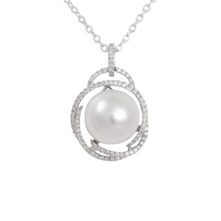 pearl on diamond flower set pendant