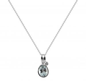 aquamarine and bezel set diamond pendant