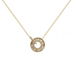 Baguette diamond wheel pendant in yellow gold