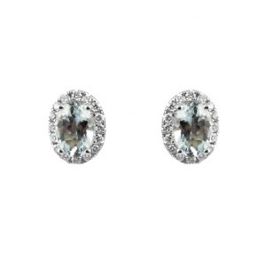 Aquamarine Oval And Diamond Earrings