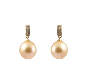 Golden south sea pearl and diamond drop earrings