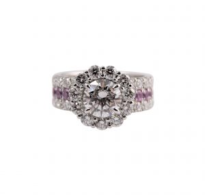 Diamond Halo Ring with pink sapphires