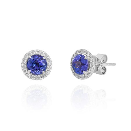 Tanzanite and diamond halo earrings
