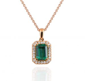 Emerald And Diamond Halo Pendant