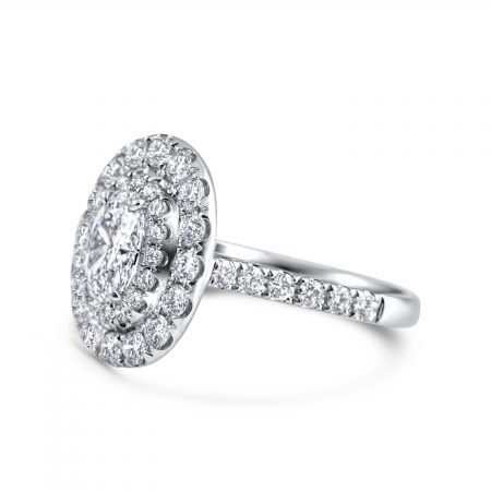 side view of oval double halo ring