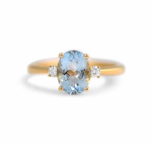 oval auqamarine and diamond ring