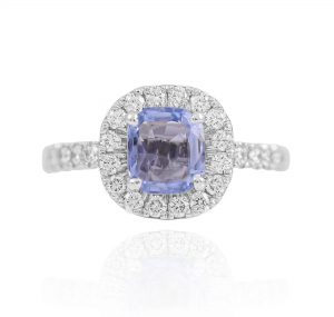 Cushion sapphire and diamond halo ring