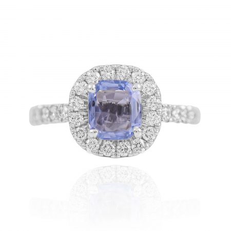 Cushion sapphire and diamond halo ring