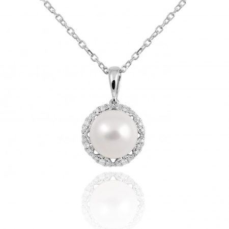 white gold pearl and diamond necklace