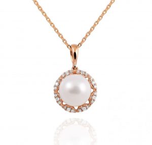 rose gold pearl and diamond pendant