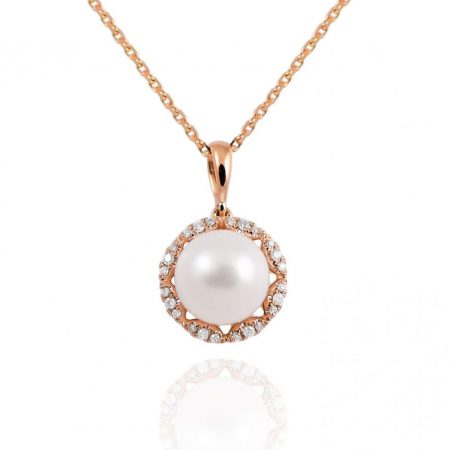 rose gold pearl and diamond pendant