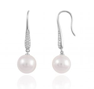 South sea pearl diamond french hook earrings