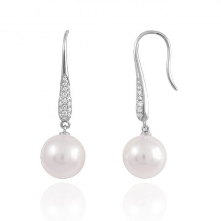 South sea pearl diamond french hook earrings