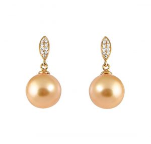 golden south sea pearl and diamond earrings