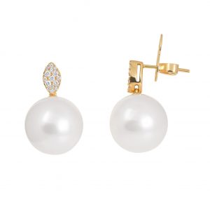 pearl and diamond pave set bail earrings