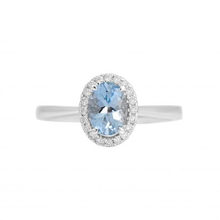 aquamarine and diamond halo ring