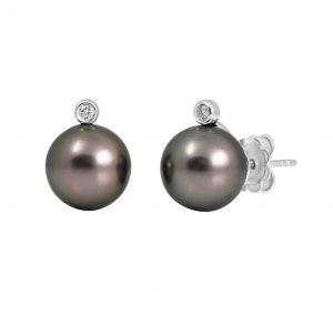 Tahitian pearl and diamond stud earrings