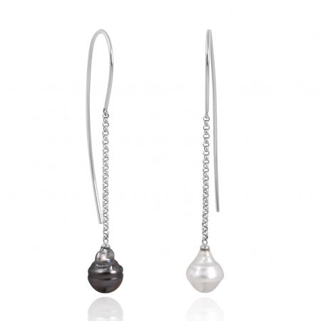 tahitian and white pearl drop earrings