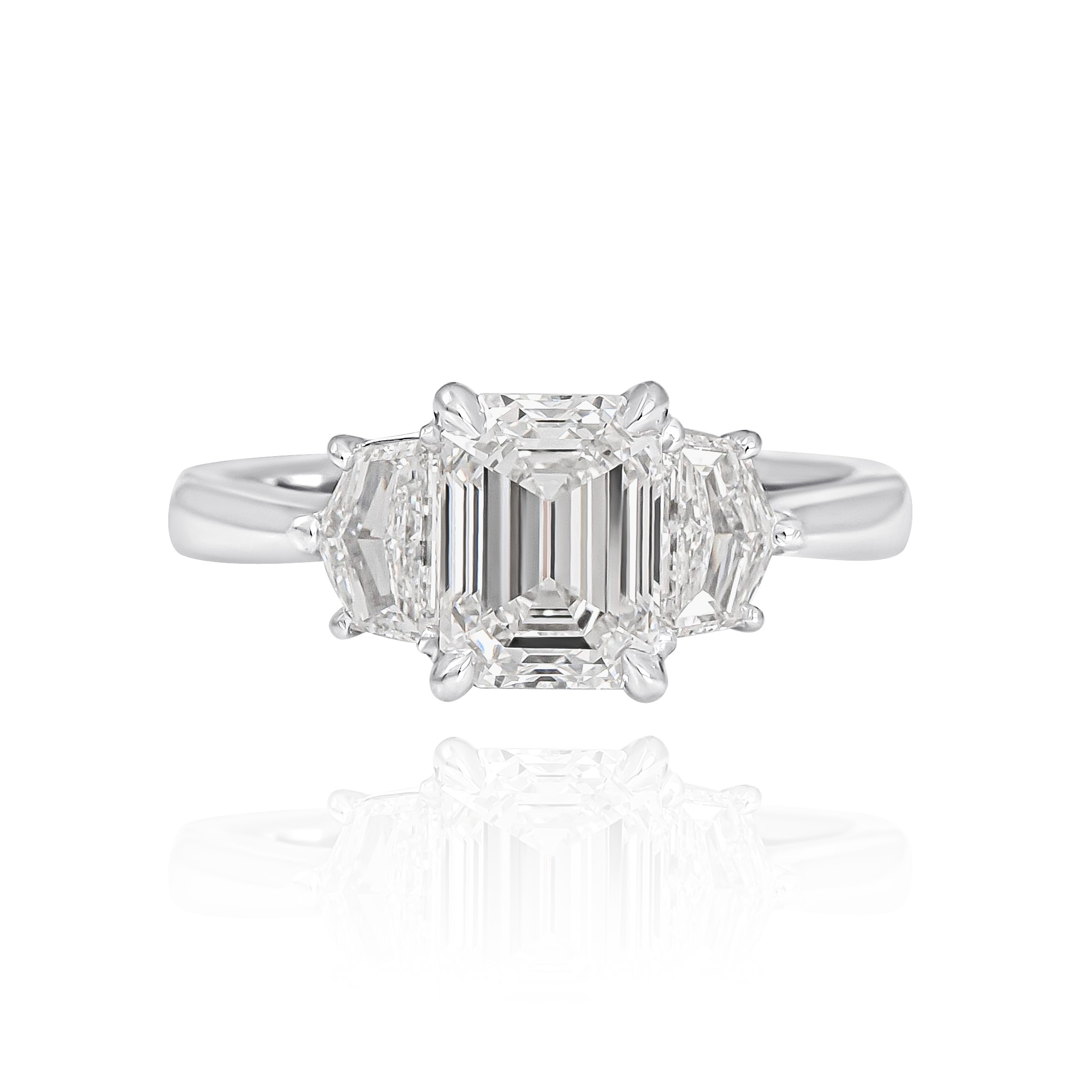 Emerald Cut and Round Brilliant Cut Diamond Trilogy Engagement Ring — Form  Bespoke Jewellers