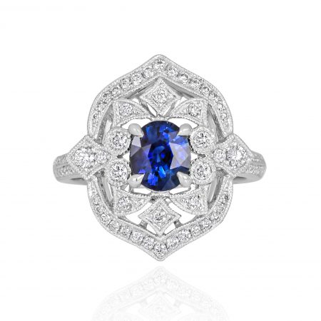 blue sapphire and diamond deco ring