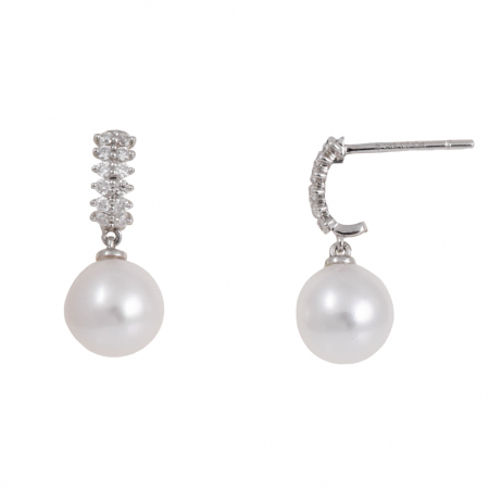 Freshwater pearl and Diamond Zip Earrings