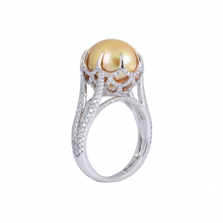 long oval pearl and diamond ring
