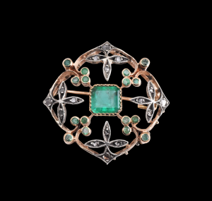 Art Deco emerald and diamond brooch