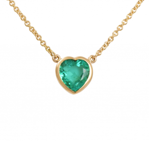 Emerald bezel set heart necklace