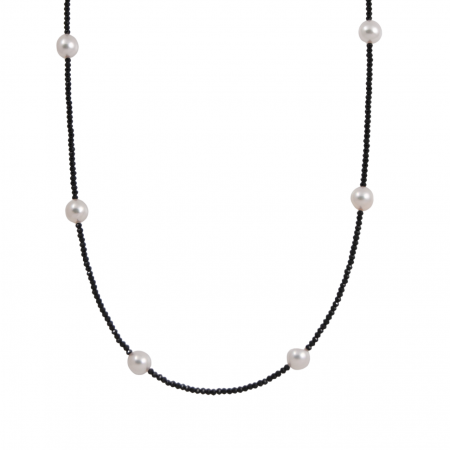 Freshwater Pearl and Black Spinel Bead Necklace