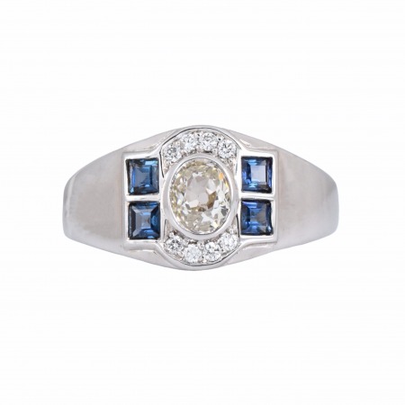 Old cut diamond and blue sapphire ring