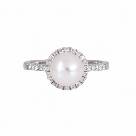Freshwater Pearl Diamond Halo Ring