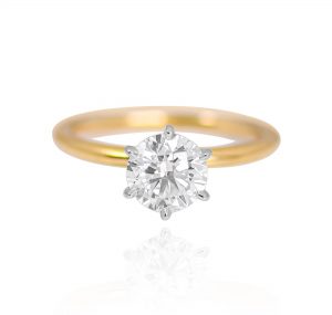 two tone six claw round engagement ring