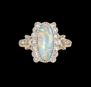 Antique black opal and diamond ring