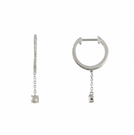 Rose cut diamond drop hoop earrings