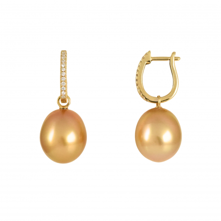 golden south sea pearl enhancers and diamond hoop earrings
