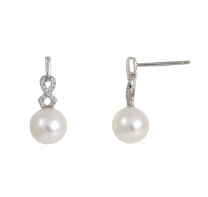 Freshwater pearl diamond infinity earrings